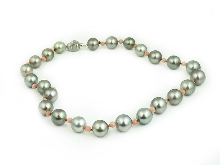 Tahitian Pearl + Pink Coral Bead Necklace
