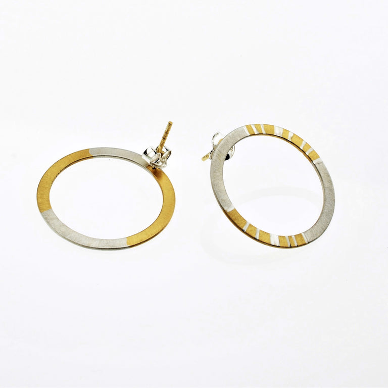 Small White + Yellow Striped Circle Post Earrings