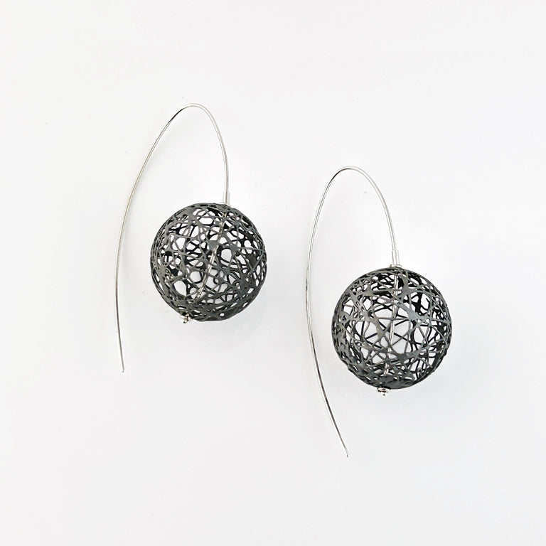 Blackened Wire Sphere Earrings
