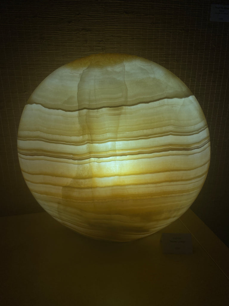 Large Wheat Zebra Calcite Moon Disk Lamp