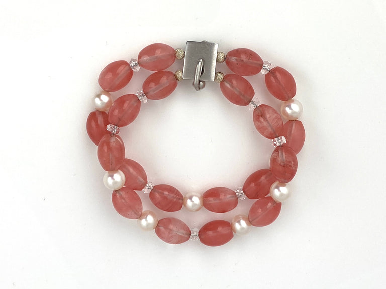 Pearl + Cherry Quartz Bead Bracelet