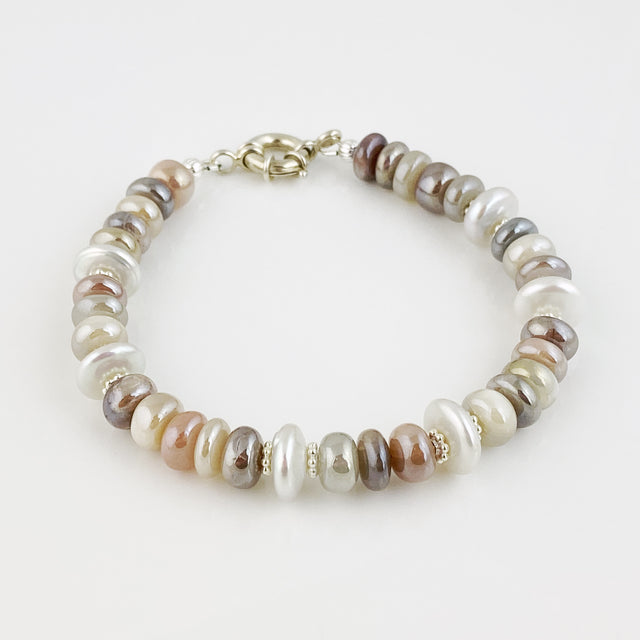 Indian Moonstone + Coin Pearl Bracelet