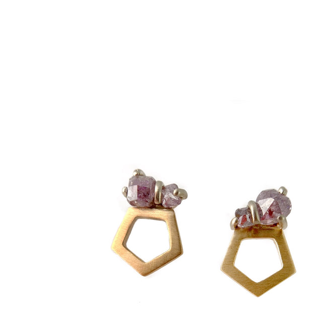 Natural Purple Orapa Botswana Diamond Stud Earrings
