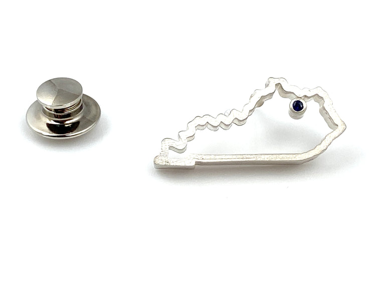 Silver Kentucky Lapel Pin w/Sapphire