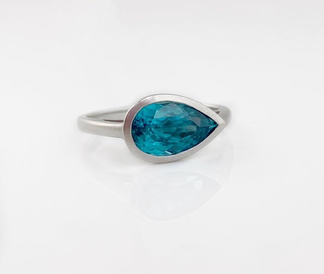 Blue Zircon "East-West" Ring