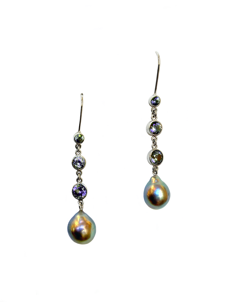 Color Change Garnet + Sea of Cortez Pearl Earrings