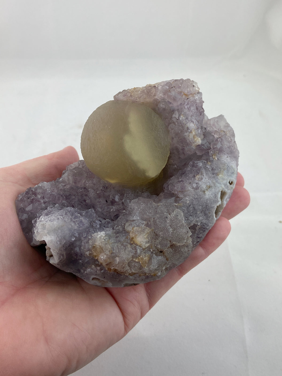Hemispherical Fluorite in Amethyst Geode
