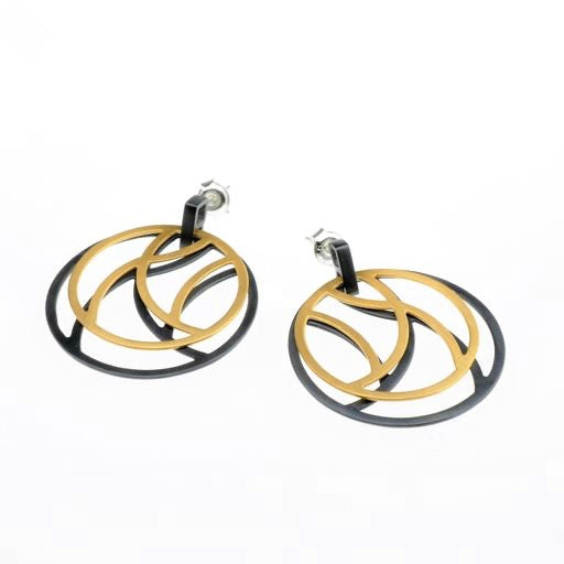 Yellow + Black Overlapping Circles Earrings