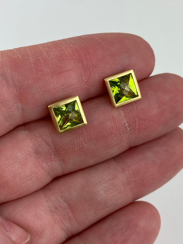 Square Peridot Stud Earrings