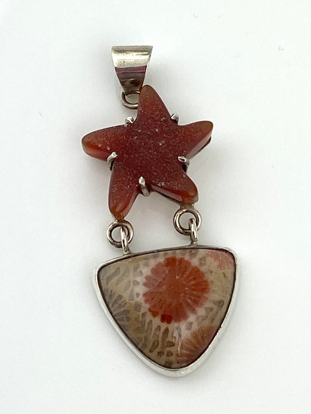 Drusy + Indonesian Coral Pendant