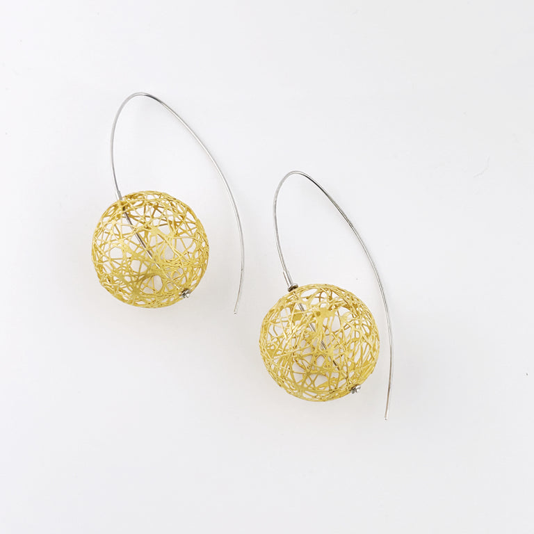 Large Yellow Gold Wire Sphere Earrings