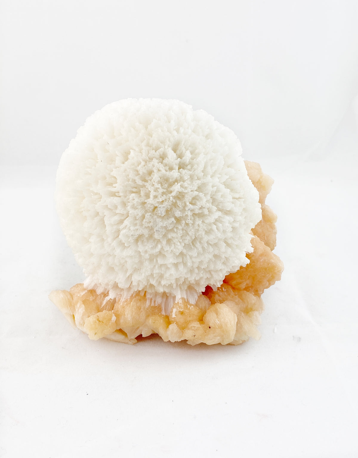 Okenite "Bloom" on Pink Stilbite Crystals