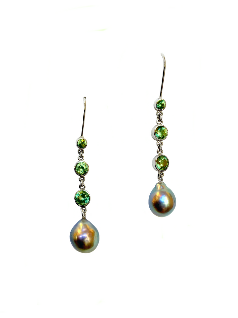 Color Change Garnet + Sea of Cortez Pearl Earrings