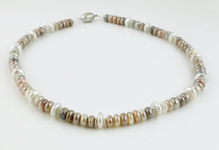 Indian Moonstone + Coin Pearl Necklace