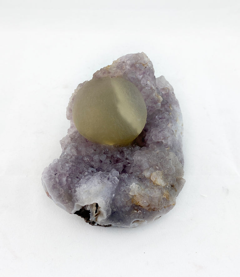 Hemispherical Fluorite in Amethyst Geode