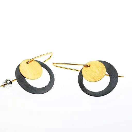 Black + Yellow Disk + Circle Earrings