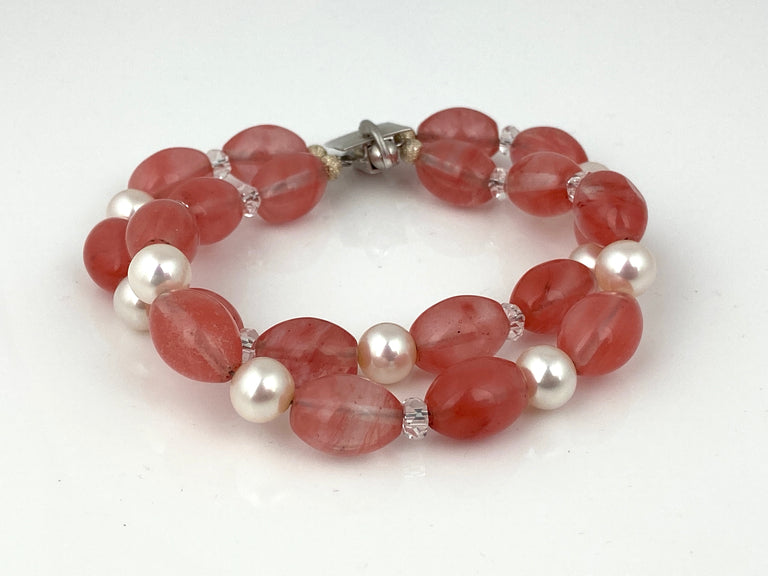 Pearl + Cherry Quartz Bead Bracelet