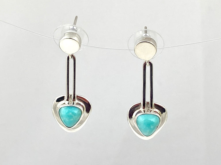 Sterling Button + Turquoise Reuleaux Triangle Earrings