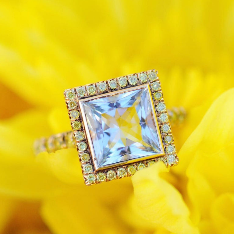 Aquamarine + Yellow Diamond Ring