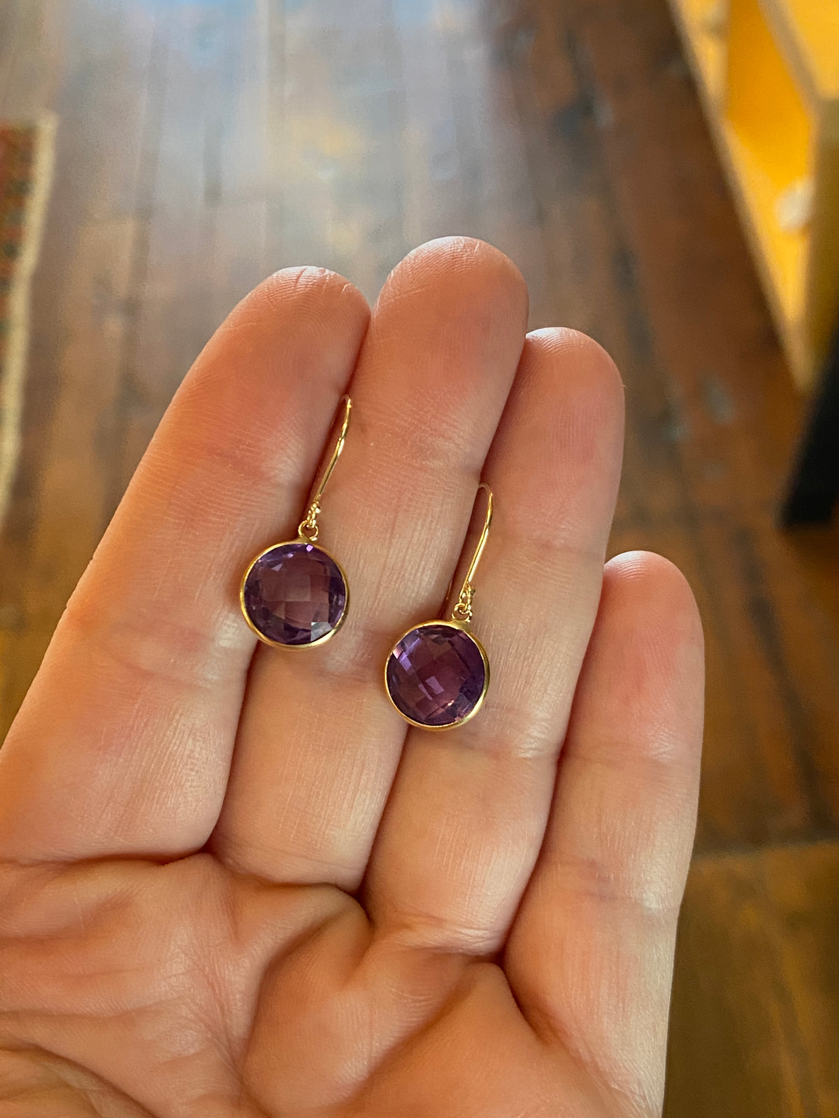 Round Amethyst Drop Earrings