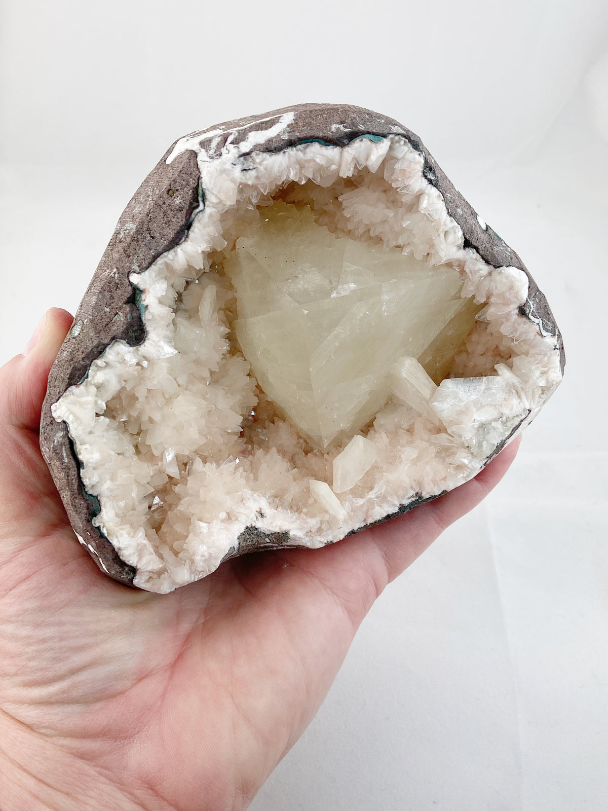 Calcite in Heulandite Geode