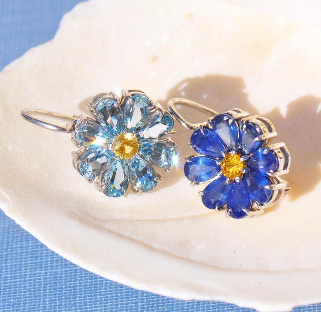 Sapphire + Aquamarine Flower Earrings