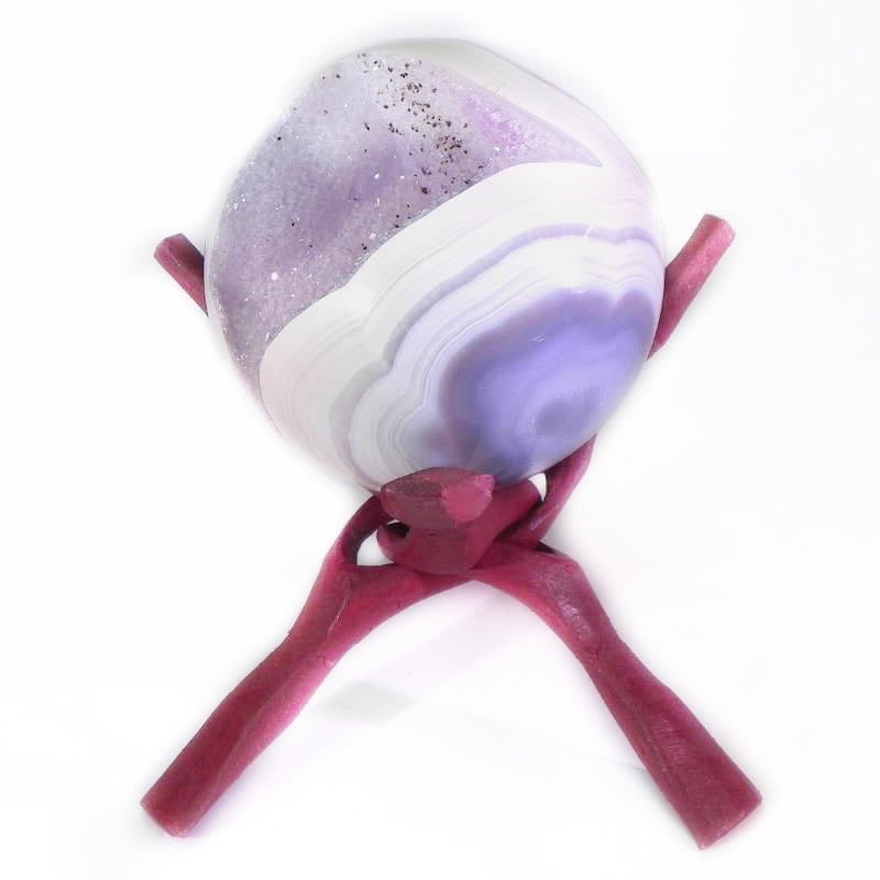 Carved Grey + White Banded Agate Sphere