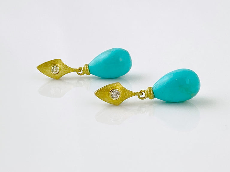Single Leaf Earrings with Turquoise Drops