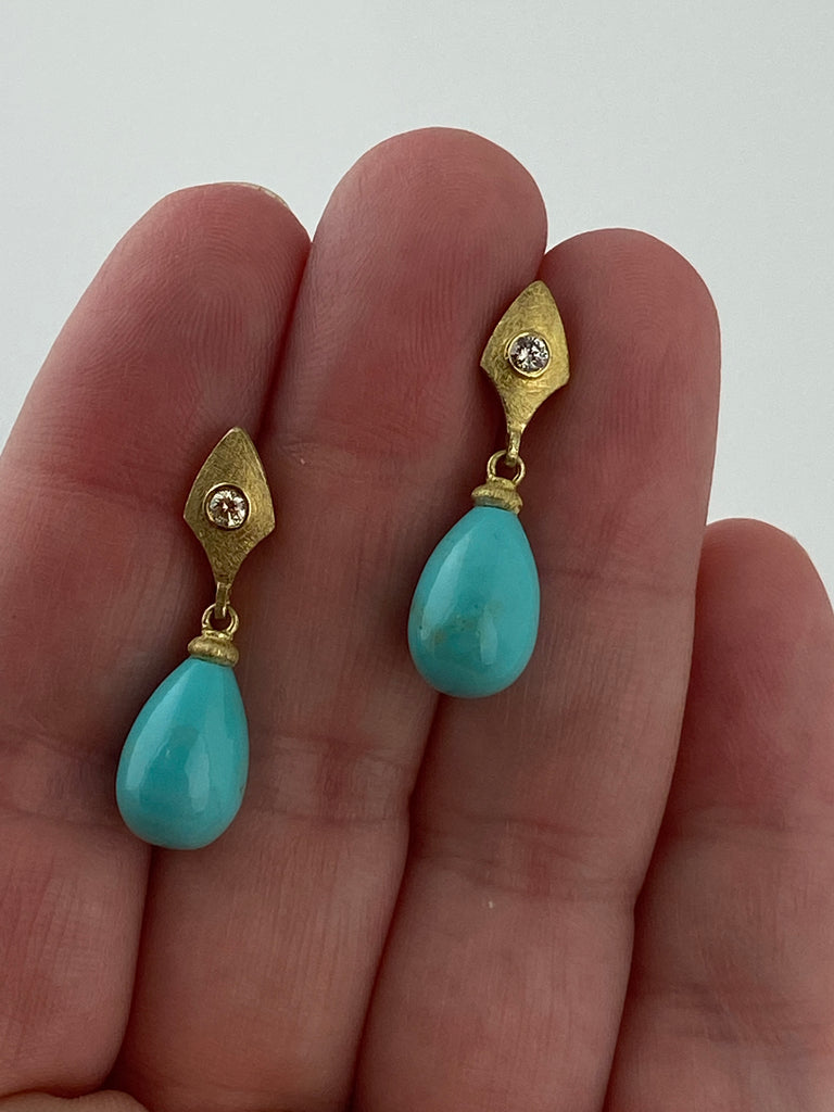 Single Leaf Earrings with Turquoise Drops