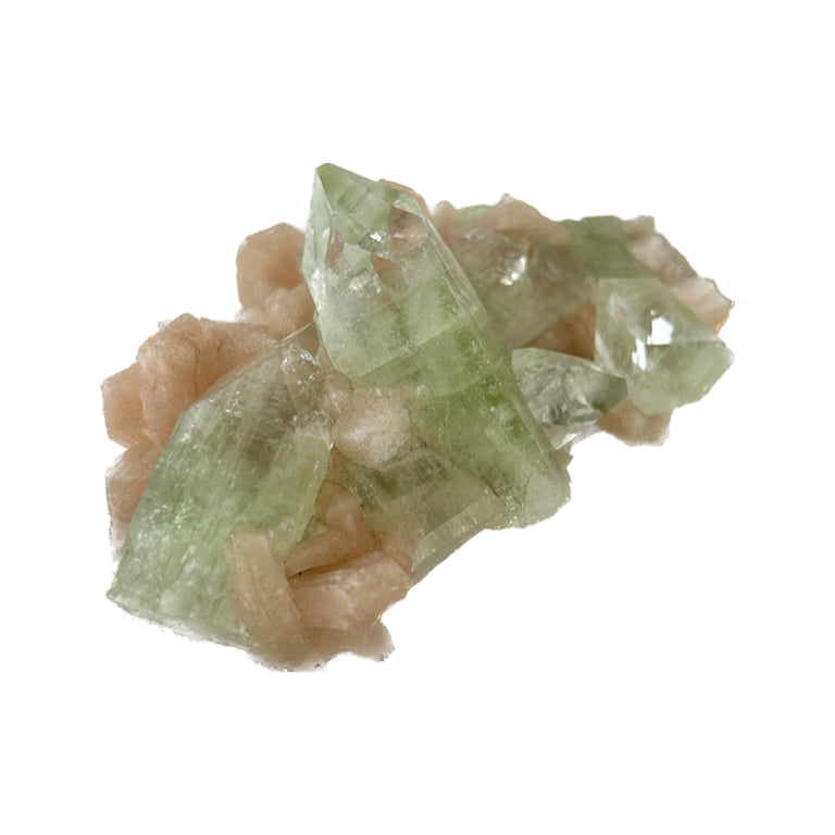 Terminated Pale Green Apophyllite  + Pink Stilbite