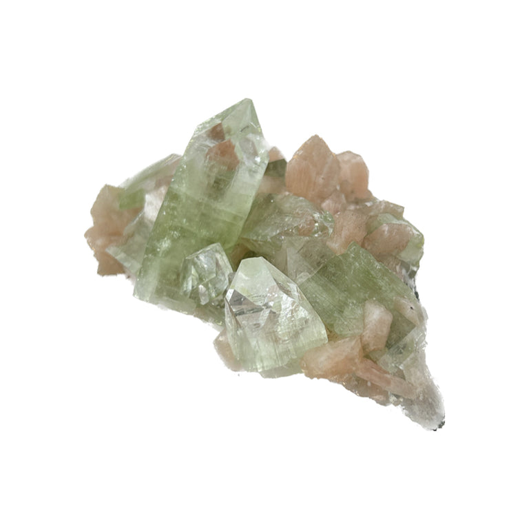 Terminated Pale Green Apophyllite  + Pink Stilbite